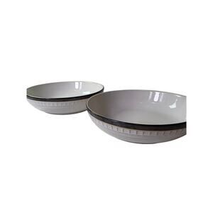 FOOD NETWORK Biscotti White Brown Band Embossed Rim Soup Pasta Bowls Set of 2